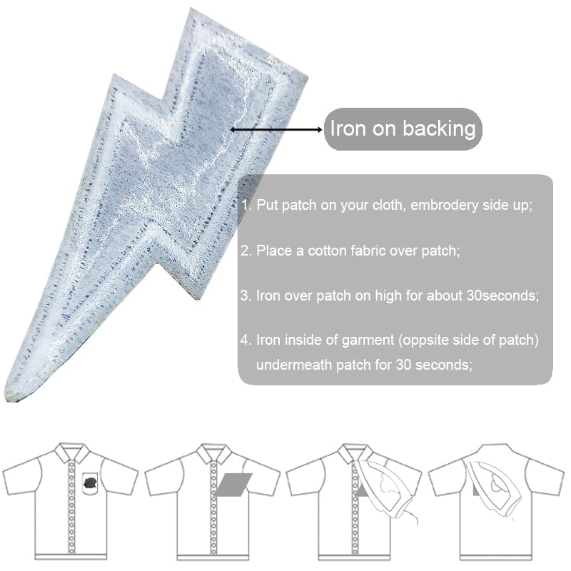 U-Sky Sew or Iron on Embroidered Patches | Black White Lightning Bolt Design | High Contrast Athletic Style | Sports Enthusiasts Teens | Demin Jeans Jackets Backpacks Bags Caps | 2.5"x0.8" 3PCs Pack - Image 3